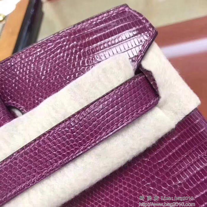 HERMES愛馬仕 鉑金包 Birkin 25cm 蜥蜴 Lizard leather 海葵紫 銀扣 蠟線手縫 時尚手提包  Ama1152